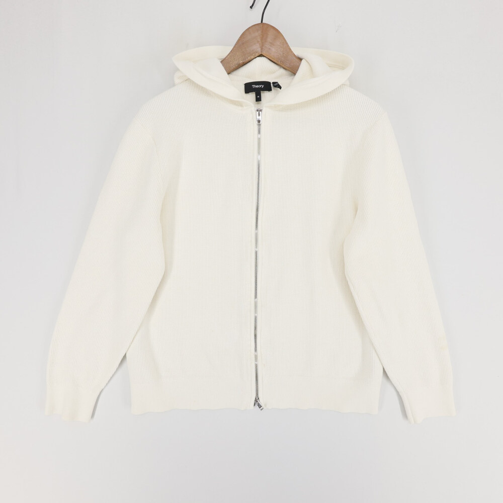 Theory Myhlo Hoodie Mens M White Waffle Full Zip Knit Sweater Breach